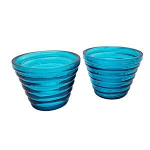Set of 2 Teal Glass Votive Candle Holders